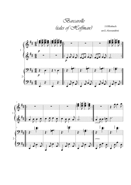 Barcarola (from Hoffmann Tales) piano 4 hands (arr. Ester Alessandrini)