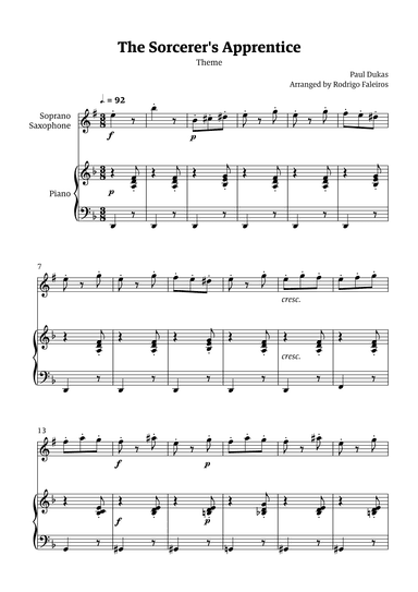 The Sorcerer's Apprentice theme (arr. Rodrigo Faleiros)