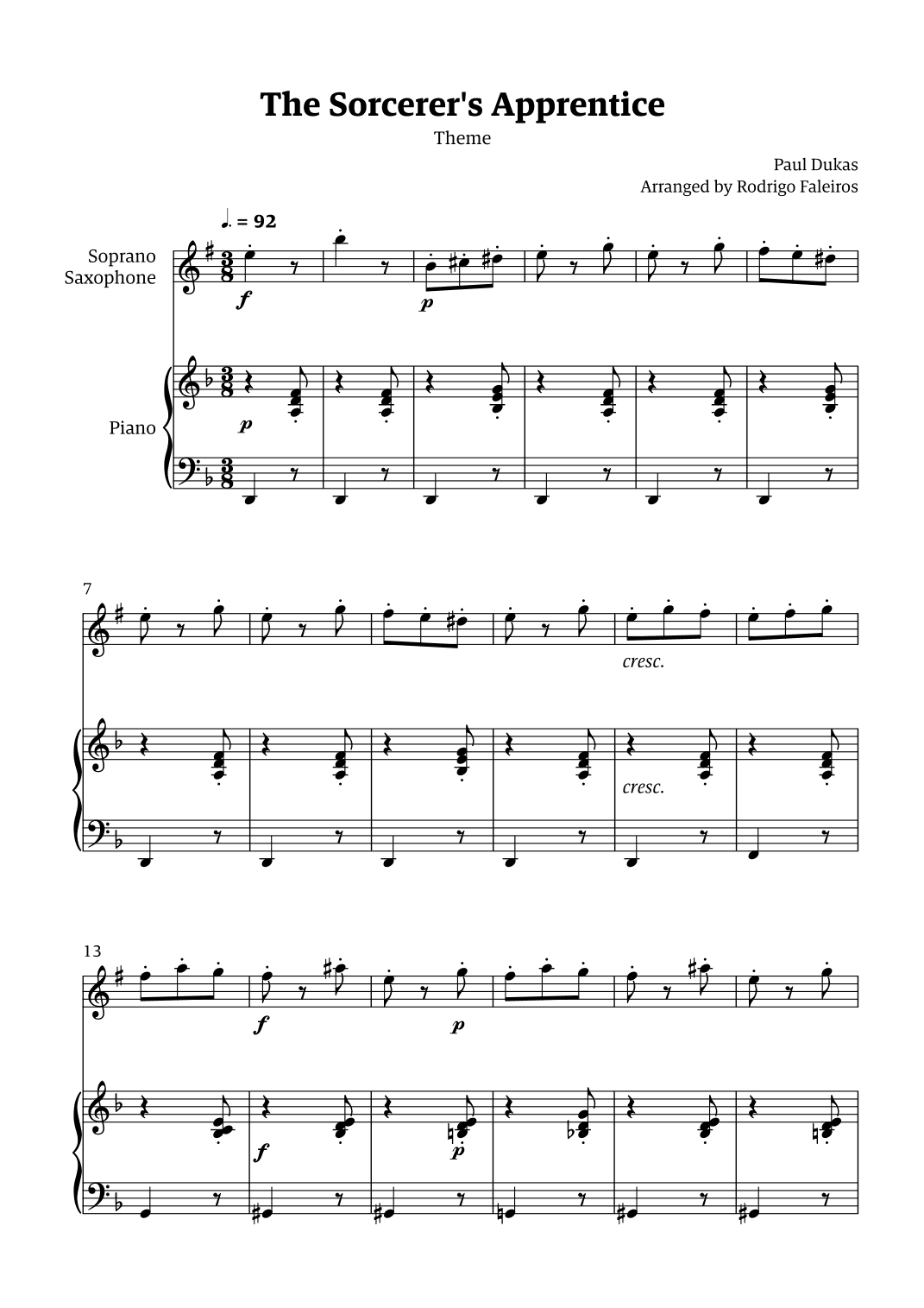 The Sorcerer's Apprentice theme (arr. Rodrigo Faleiros)