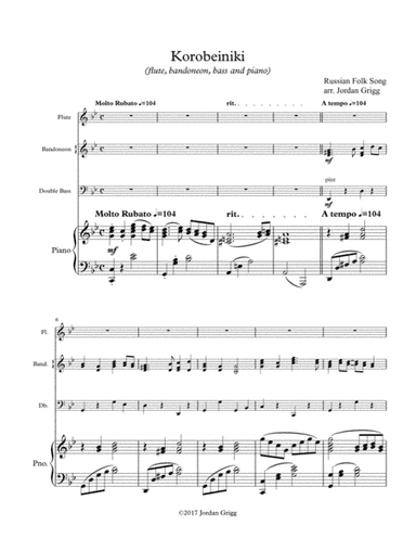 Korobeiniki for flute, bandoneon, piano and bass (arr. Jordan Grigg)