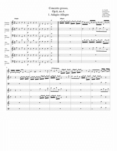 Concerto grosso, Op.6, no.4 (arrangement for 7 recorders) (arr. Gil Garty)