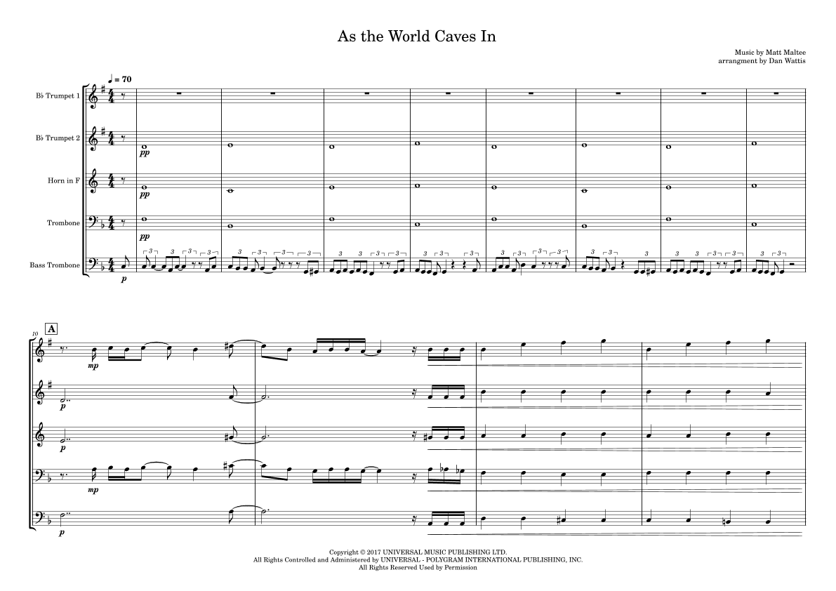 As The World Caves In (arr. Dan Wattis)