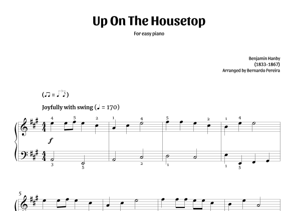 Up On The Housetop (easy piano – A major) (arr. Bernardo Pereira)
