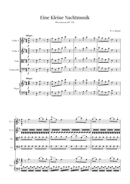 Eine Kleine Nachtmusik for String Quartet and Piano (arr. Cadenza Editions)