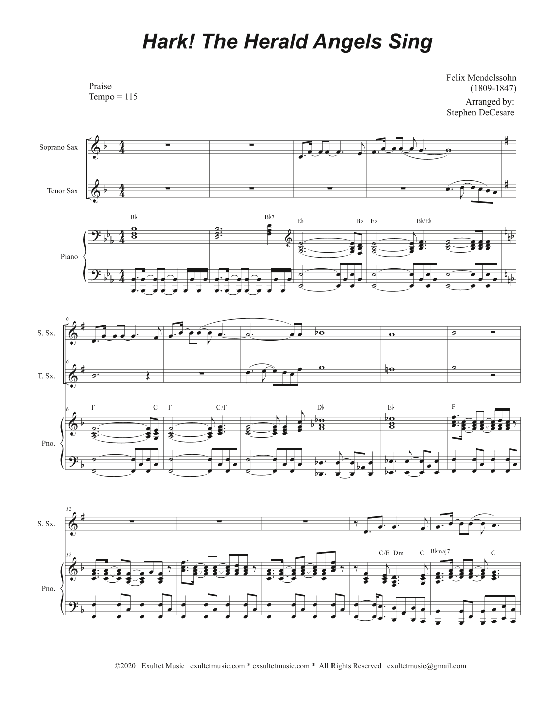 Hark! The Herald Angels Sing (Duet for Soprano and Tenor Saxophone) (arr. Stephen DeCesare)