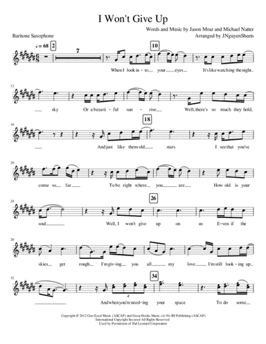 I Won't Give Up (arr. JNguyenSheets)