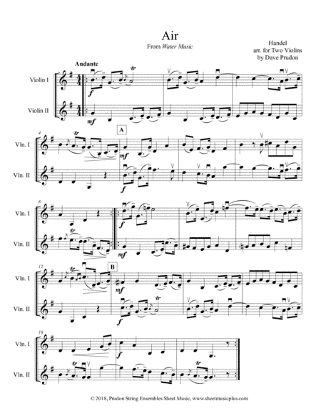 Air from the Water Music for Two Violins (arr. Dave Prudon)
