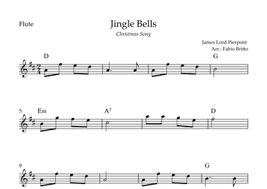 Jingle Bells (Christmas Song) for Flute Solo with Chords (arr. Fabio Britto)