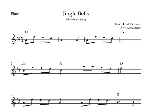 Jingle Bells (Christmas Song) for Flute Solo with Chords (arr. Fabio Britto)