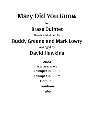 Mary, Did You Know? (arr. David Hawkins)