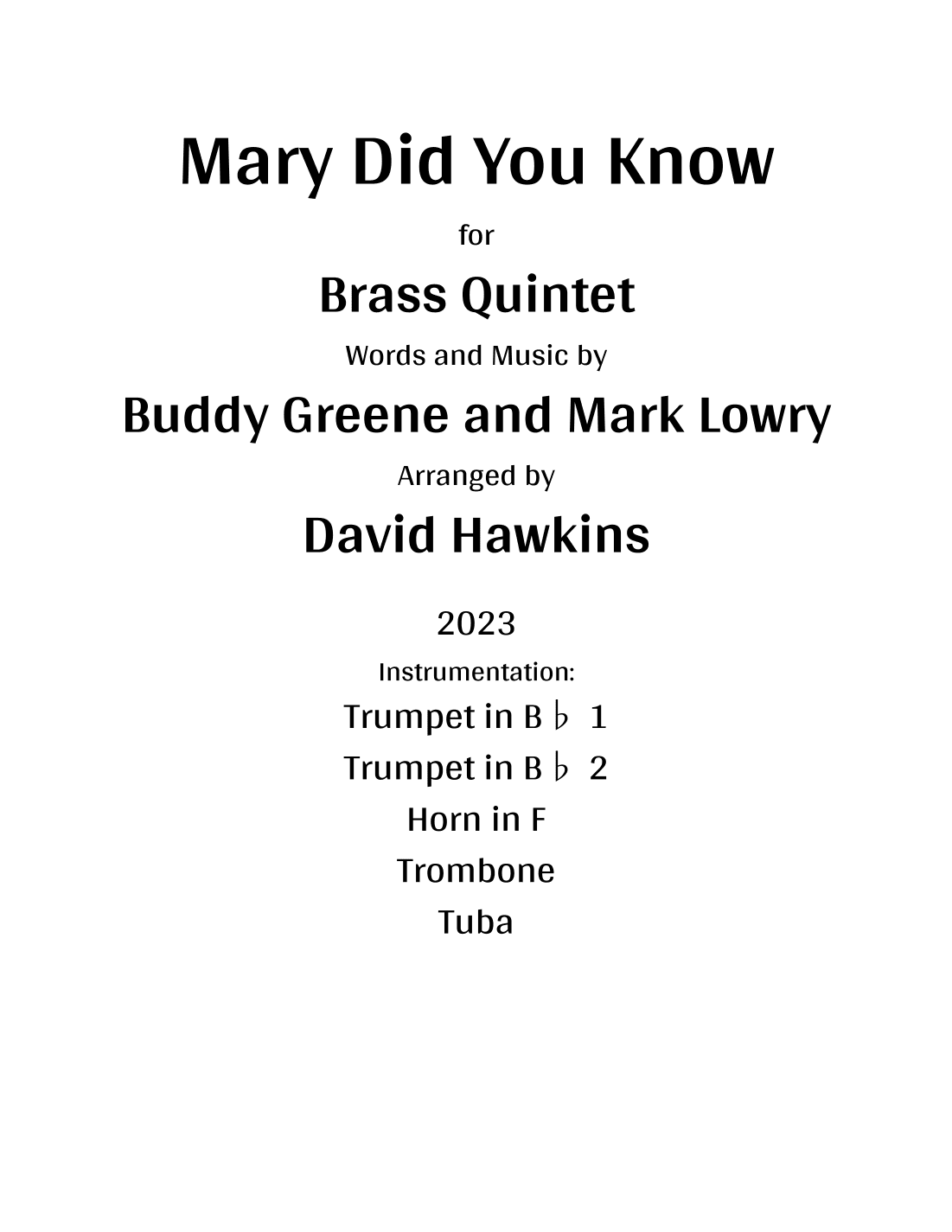 Mary, Did You Know? (arr. David Hawkins)
