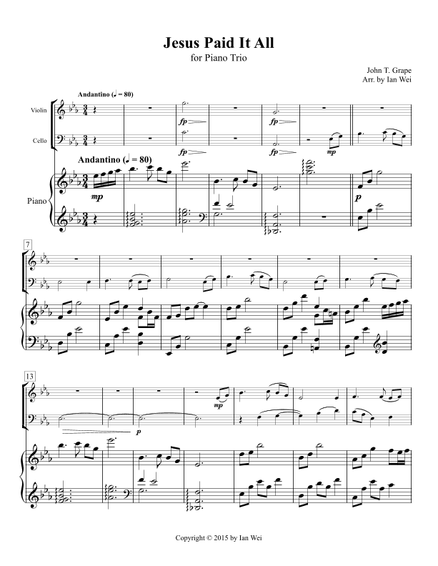 Jesus Paid It All for Piano Trio (arr. Ian Wei)