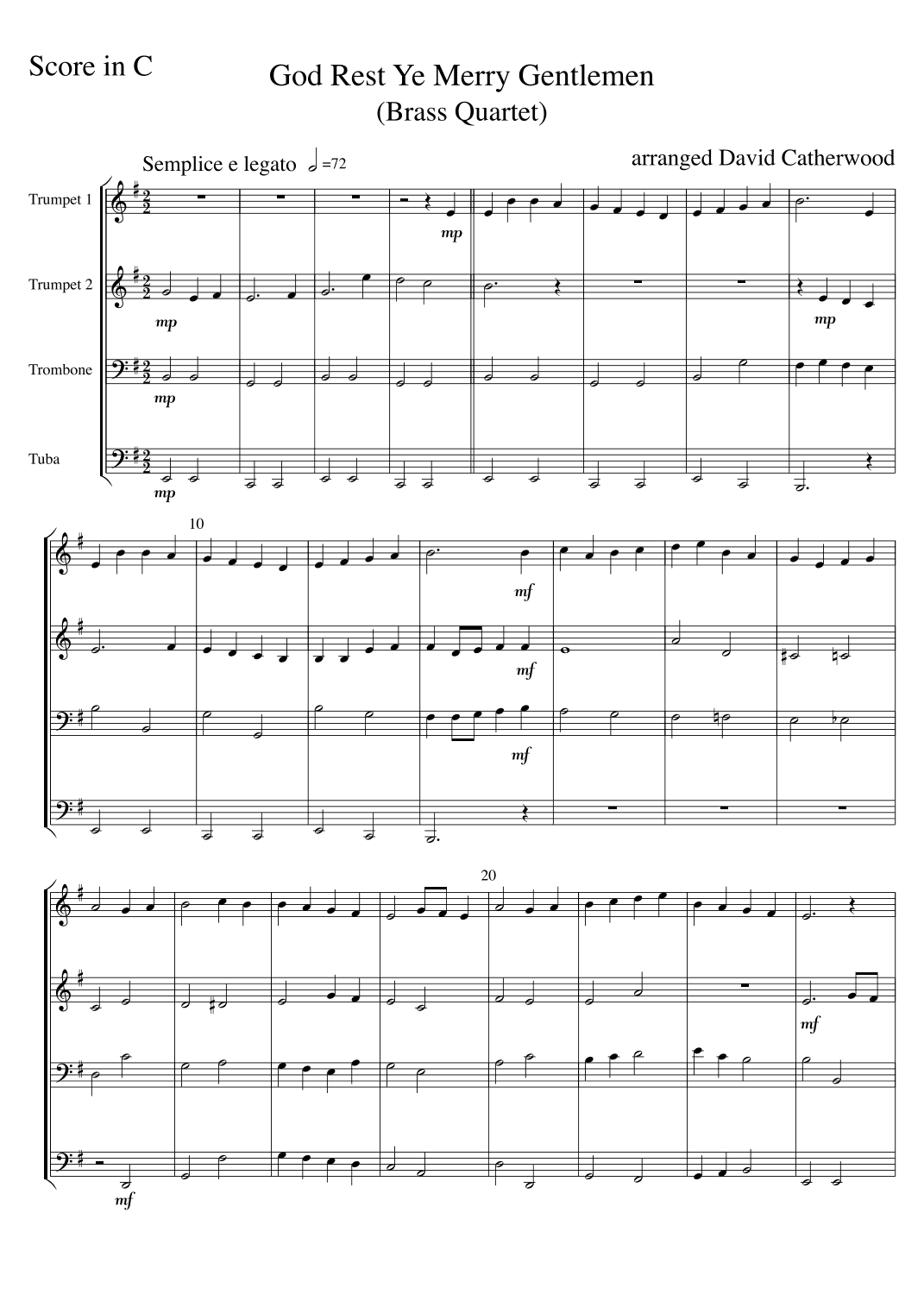 God Rest Ye Merry Gentlemen - A Christmas carol arr. for  Flexible Brass Quartet by David Catherwood (arr. David Catherwood)