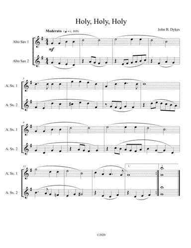 Holy, Holy, Holy (alto sax duet) or (bari sax duet) or (alto/bari duet) (arr. B C Dockery)