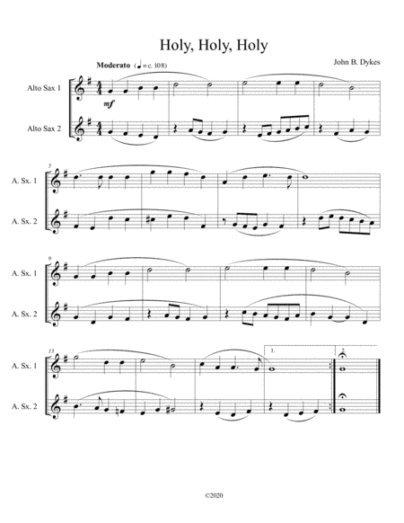Holy, Holy, Holy (alto sax duet) or (bari sax duet) or (alto/bari duet) (arr. B C Dockery)