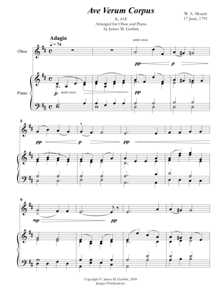 Mozart: Ave Verum Corpus for Oboe & Piano (arr. James M. Guthrie, ASCAP)