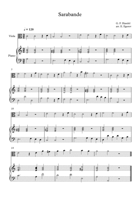 Sarabande, George Frideric Handel, For Viola & Piano (arr. Eugene Egorov)