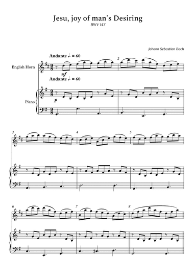 Jesu, Joy of Man's Desiring for English Horn and Piano (Arpeggios Not Chords) - Score and Parts (arr. Cássio Silva Chaves)