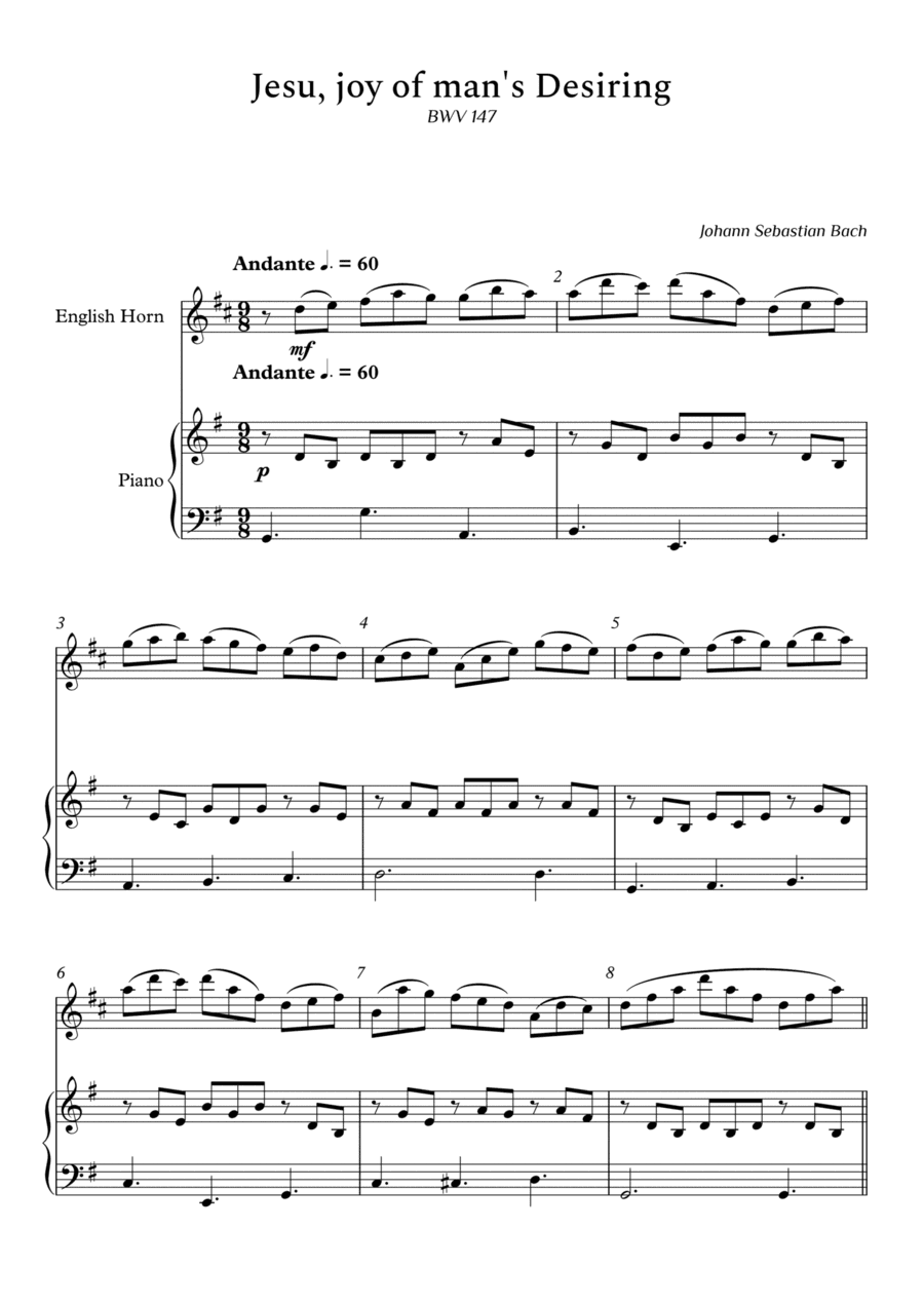 Jesu, Joy of Man's Desiring for English Horn and Piano (Arpeggios Not Chords) - Score and Parts (arr. Cássio Silva Chaves)