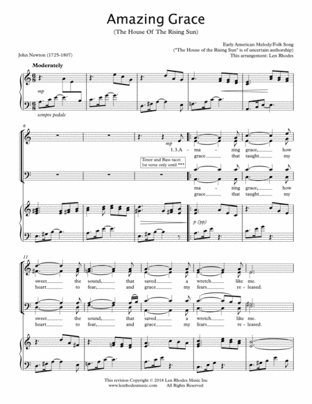 Amazing Grace (The House Of The Rising Sun) - SATB Choir and Piano (arr. Len Rhodes)