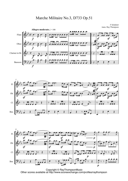 Schubert: Marche Militaire Op.51 No.3 in Eb, D733 - wind quartet (arr. Ray Thompson)