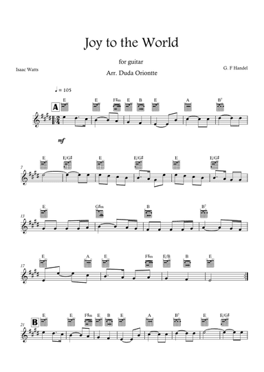 Joy to the World (E major - TABS - no lyrics) (arr. Duda Oriontte)
