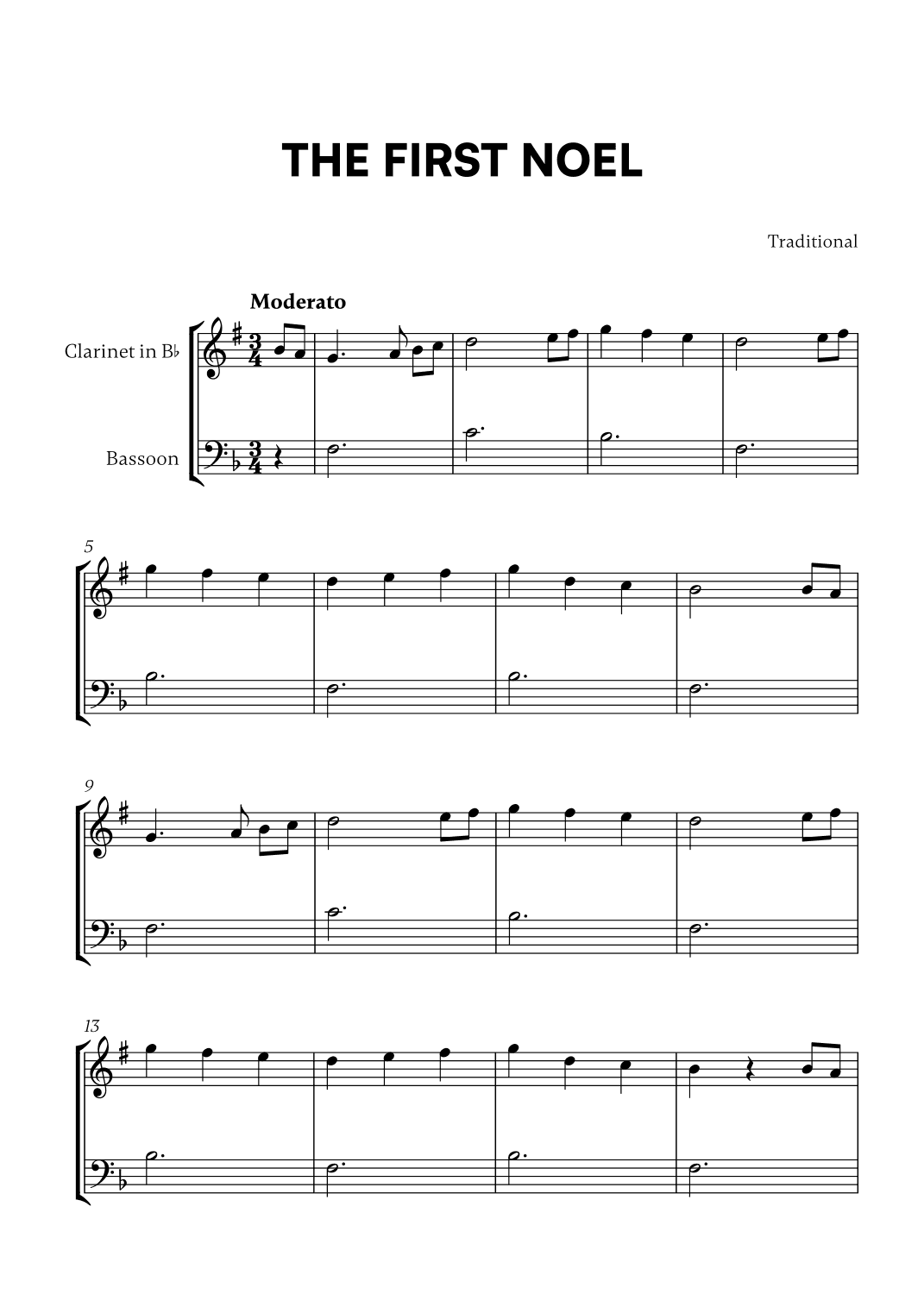 Traditional - The First Noel (F Major) (for Clarinet and Bassoon) (arr. Cadenza Editions)