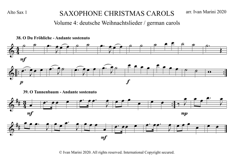 SAXOPHONE CHRISTMAS CAROLS vol. 4 - 12 world famous German Carols for Sax Quartet (SATB or AATB) (arr. Ivan Marini)