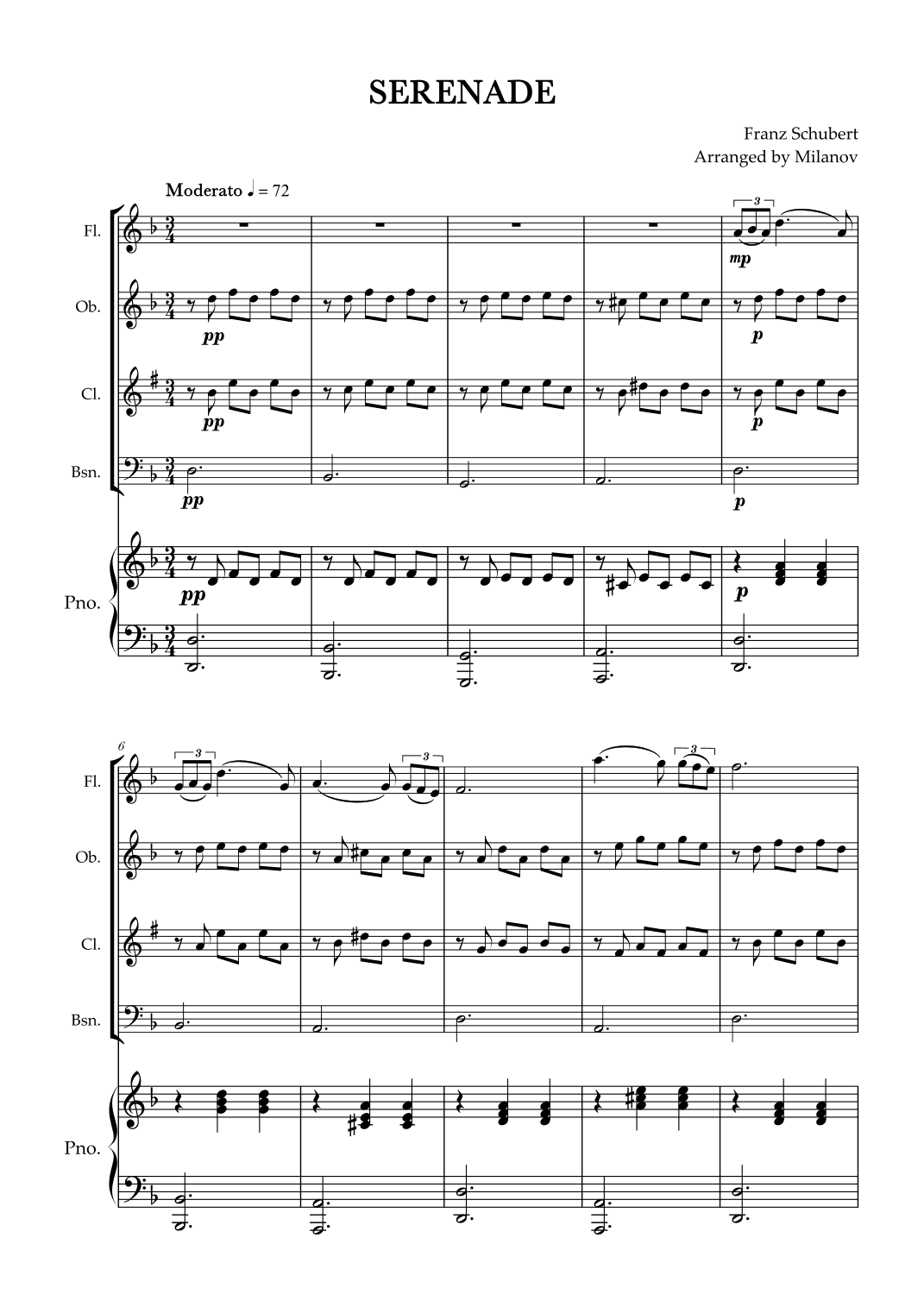 Serenade | Schubert | Woodwind Quartet | Piano (arr. Milanov)
