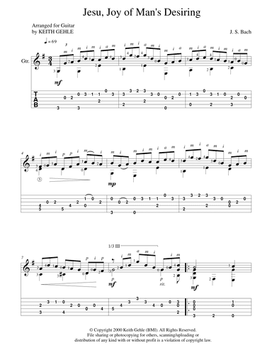 "Jesu, Joy of Man's Desiring" for solo classical fingerstyle guitar (+ TAB) (arr. Keith W. Gehle)