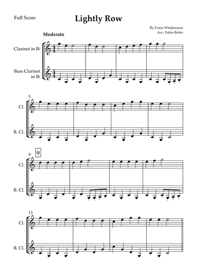 Lightly Row for Clarinet in Bb & Bass Clarinet in Bb Duo (arr. Fabio Britto)