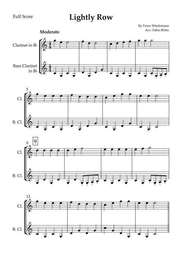 Lightly Row for Clarinet in Bb & Bass Clarinet in Bb Duo (arr. Fabio Britto)