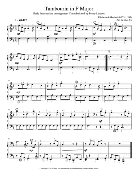 Tambourin - Early Intermediate Piano Arrangement (arr. Marc Yu)