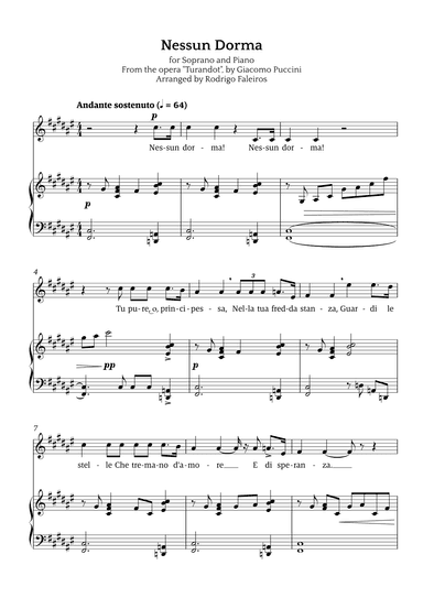 Nessun Dorma (for soprano and piano) (arr. Rodrigo Faleiros)