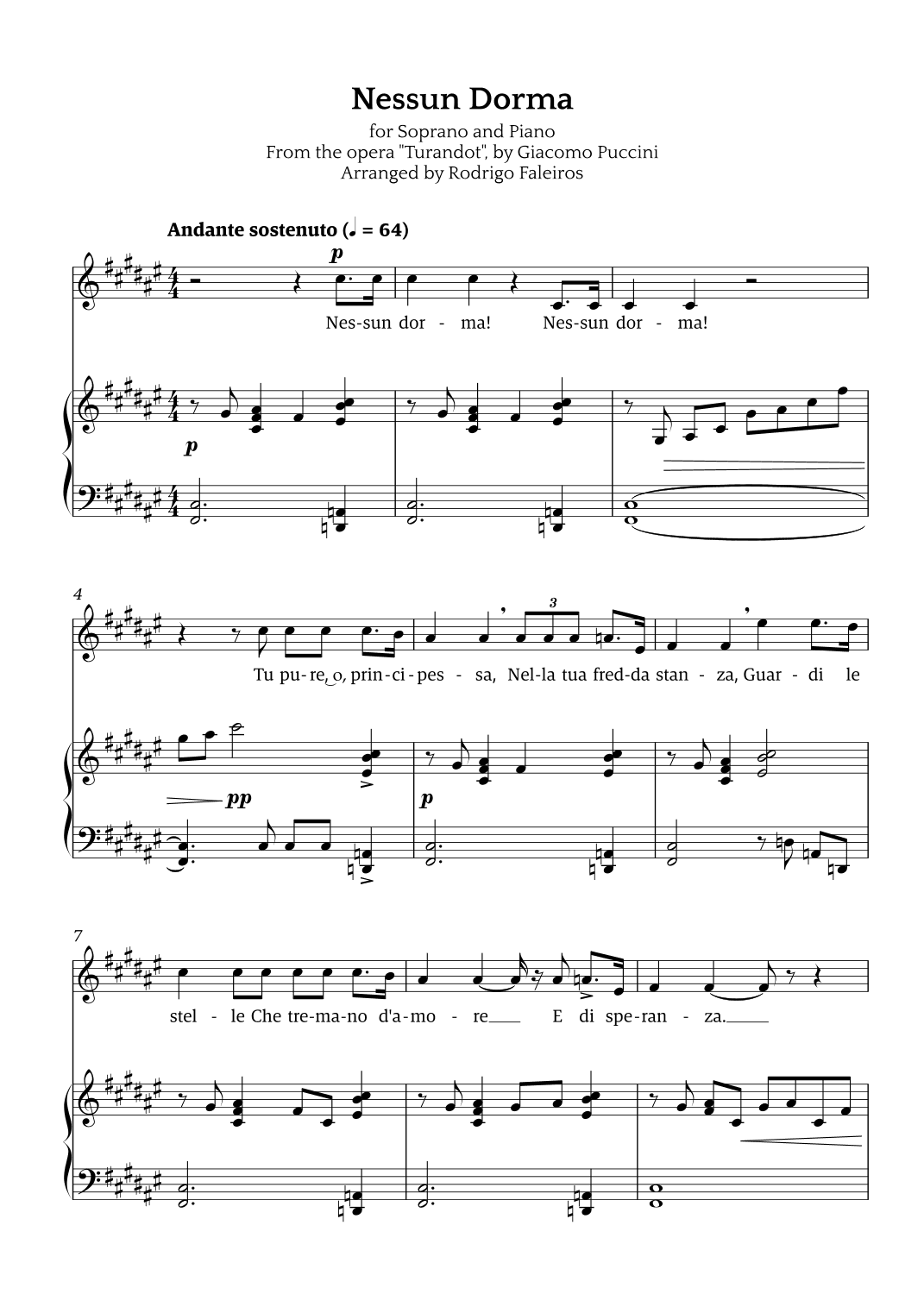 Nessun Dorma (for soprano and piano) (arr. Rodrigo Faleiros)