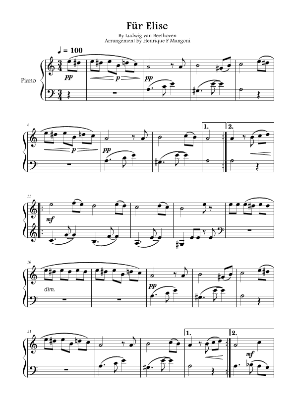 Fur Elise (easy intermediate version) (arr. Henrique F Mangoni)