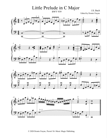 Little Prelude in C Major (BWV 939) (arr. Presto! It's Music Magic Publishing)