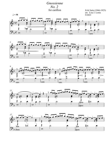 Gnossienne No. 2 (F Maj) for carillon (arr. Lisa Lonie)
