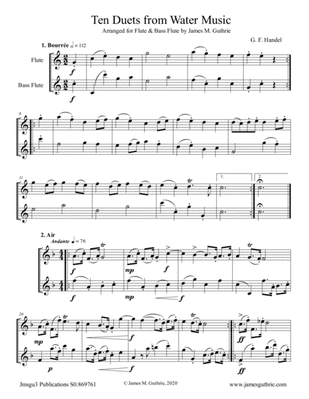 Handel: Ten Duets from Water Music for Flute & Bass Flute (arr. James M. Guthrie)