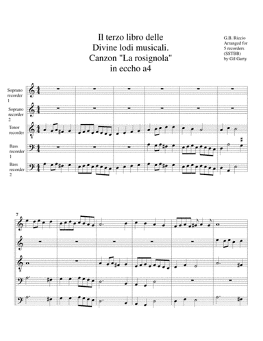 Canzon "La rosignola" in eccho a4 (Il terzo libro delle Divine lodi musicali, Venice, 1620) (arrange (arr. Gil Garty)
