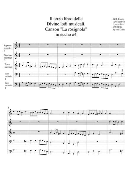 Canzon "La rosignola" in eccho a4 (Il terzo libro delle Divine lodi musicali, Venice, 1620) (arrange (arr. Gil Garty)