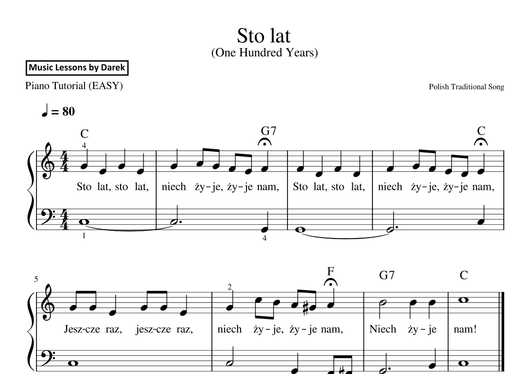 Sto lat (One Hundred Years), Polish Traditional Song [EASY PIANO] (arr. Darek)