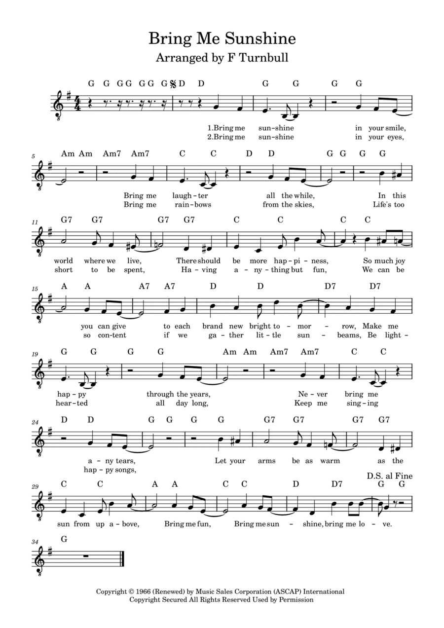 Bring Me Sunshine (arr. F Turnbull)