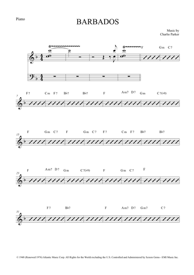 Barbados (arr. The Sheet Music Library)