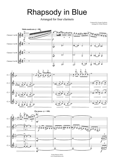 Rhapsody in Blue, arrange for clarinet quartet (arr. Tristan Watson)