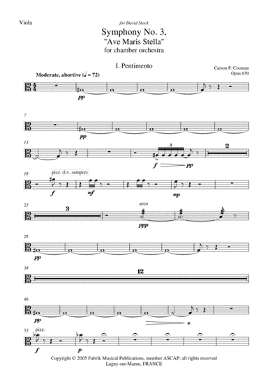 Carson Cooman: Symphony No. 3, "Ave Maris Stella" (2005) for chamber orchestra, viola part