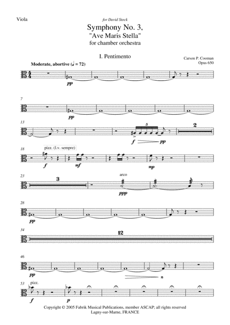 Carson Cooman: Symphony No. 3, "Ave Maris Stella" (2005) for chamber orchestra, viola part