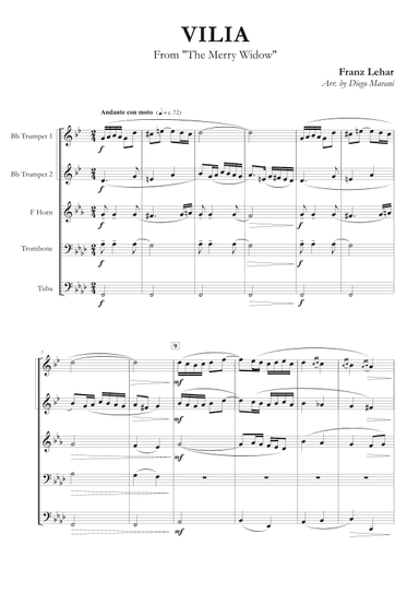 Vilia from "The Merry Widow" for Brass Quintet (arr. Diego Marani)