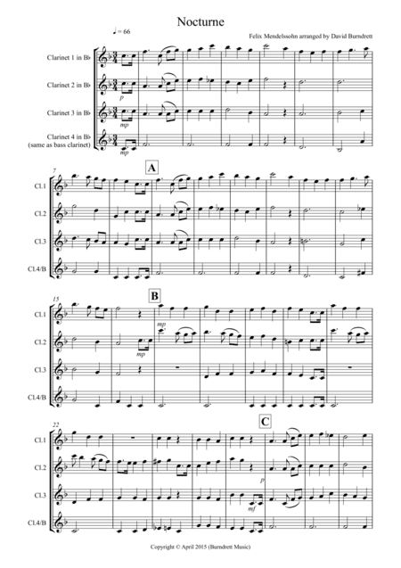 Nocturne (from A Midsummer Night's Dream) for Clarinet Quartet (arr. David Burndrett)