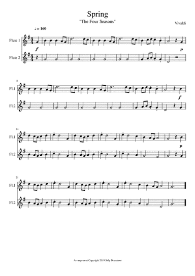 Spring - "Four Seasons" - Easy Flute Duet (arr. Sally Beaumont)